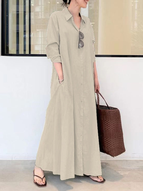 Robe chemise à col revers, couleur unie
