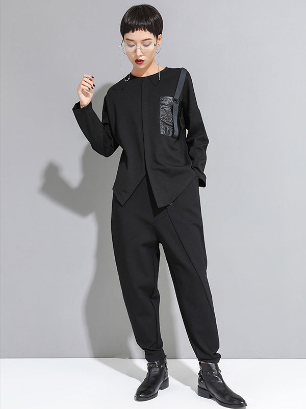 Pantalon sarouel taille haute noir avec boutons