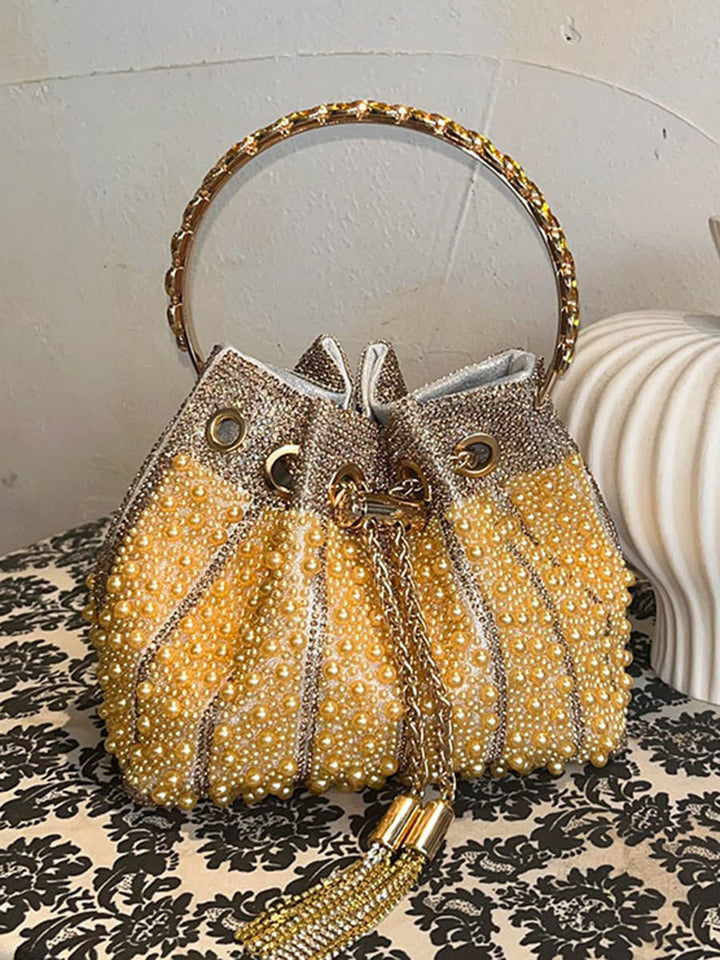 Sac à main ajouré géométrique à strass, à cordon de serrage