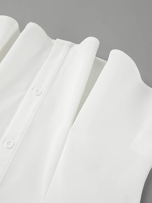 Chemisier ample boutonné à manches longues, à taille élastique, à poches, à épaules dénudées, couleur unie