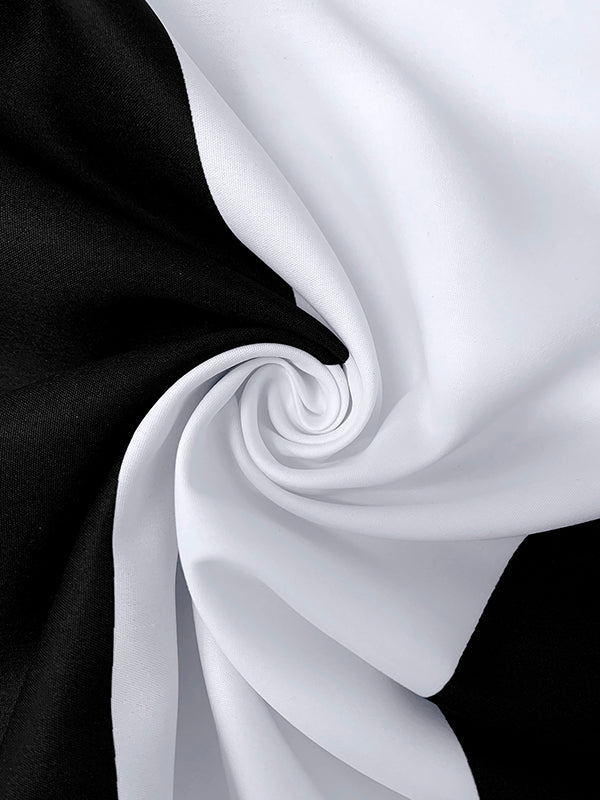 Robe longue plissée coupe trapèze, taille haute, à poches, à col rond, couleur contrastée