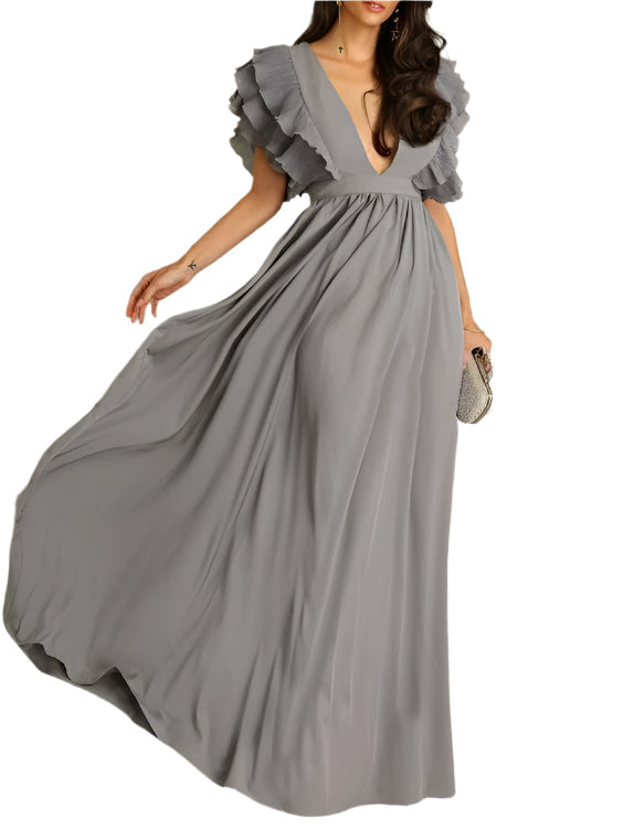 Robe Maxi LuxeFlair avec décolleté en V profond et volants