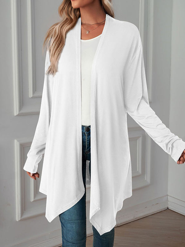 Vêtements d'extérieur amples à manches longues et col tendance de couleur unie