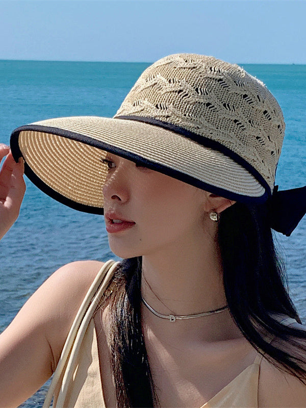Chapeau anti-UV à larges bords ajourés et nœud