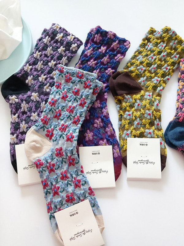 Vintage artistique rétro 4 couleurs chaussettes à tricoter