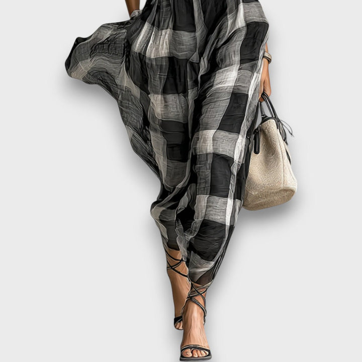 Marcia – Robe maxi en chiffon à carreaux