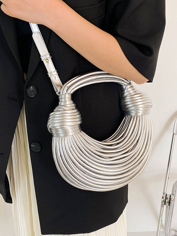 Sac bandoulière brillant à empiècements, couleur unie
