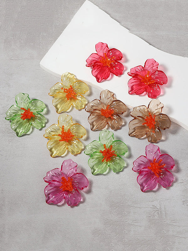 Accessoires de boucles d'oreilles légèrement transparentes en forme de fleur