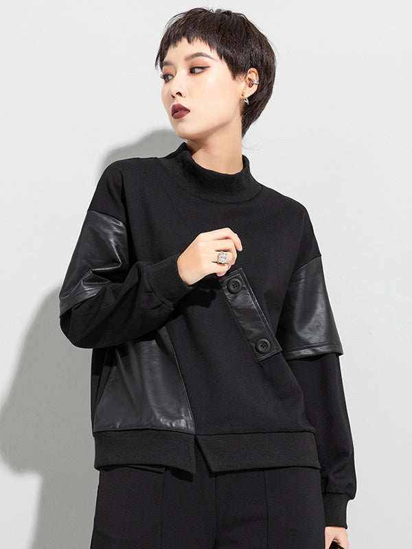 Sweat-shirt asymétrique épais en PU à empiècements faux-deux
