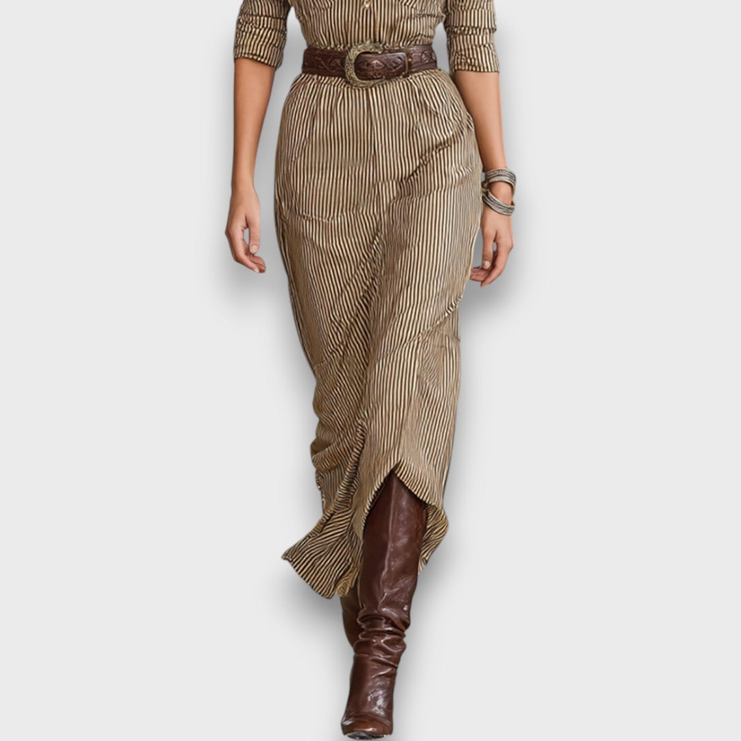 Marlene – Robe maxi rayée avec col