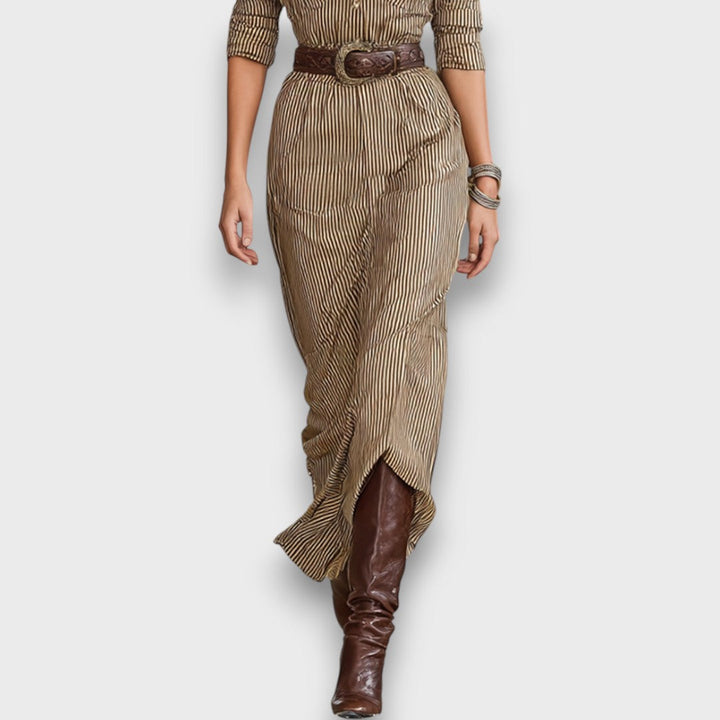 Marlene – Robe maxi rayée avec col