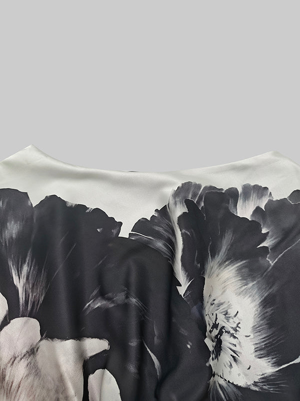 Robe de soirée longue ample asymétrique fendue sur le côté à manches chauve-souris, à imprimé floral, à empiècements, asymétrique à une épaule
