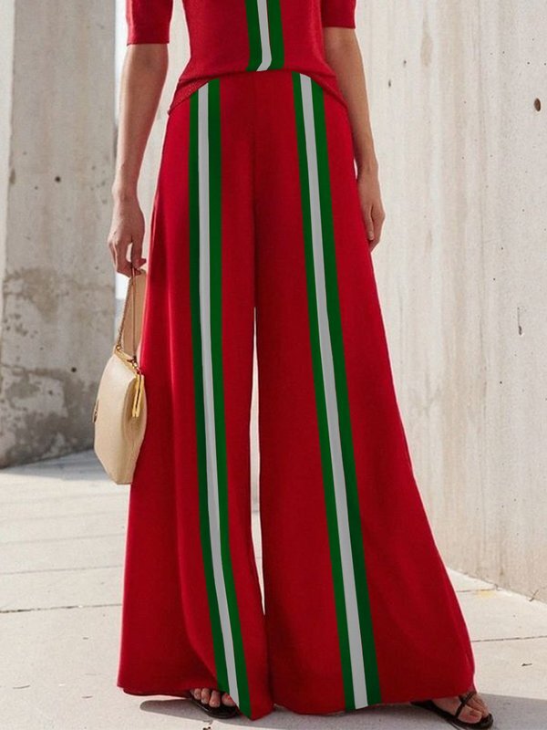 Pantalon ample taille haute, couleur contrastée