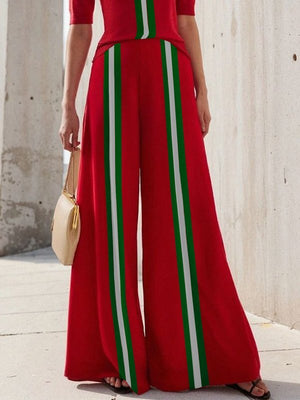 Pantalon ample taille haute, couleur contrastée