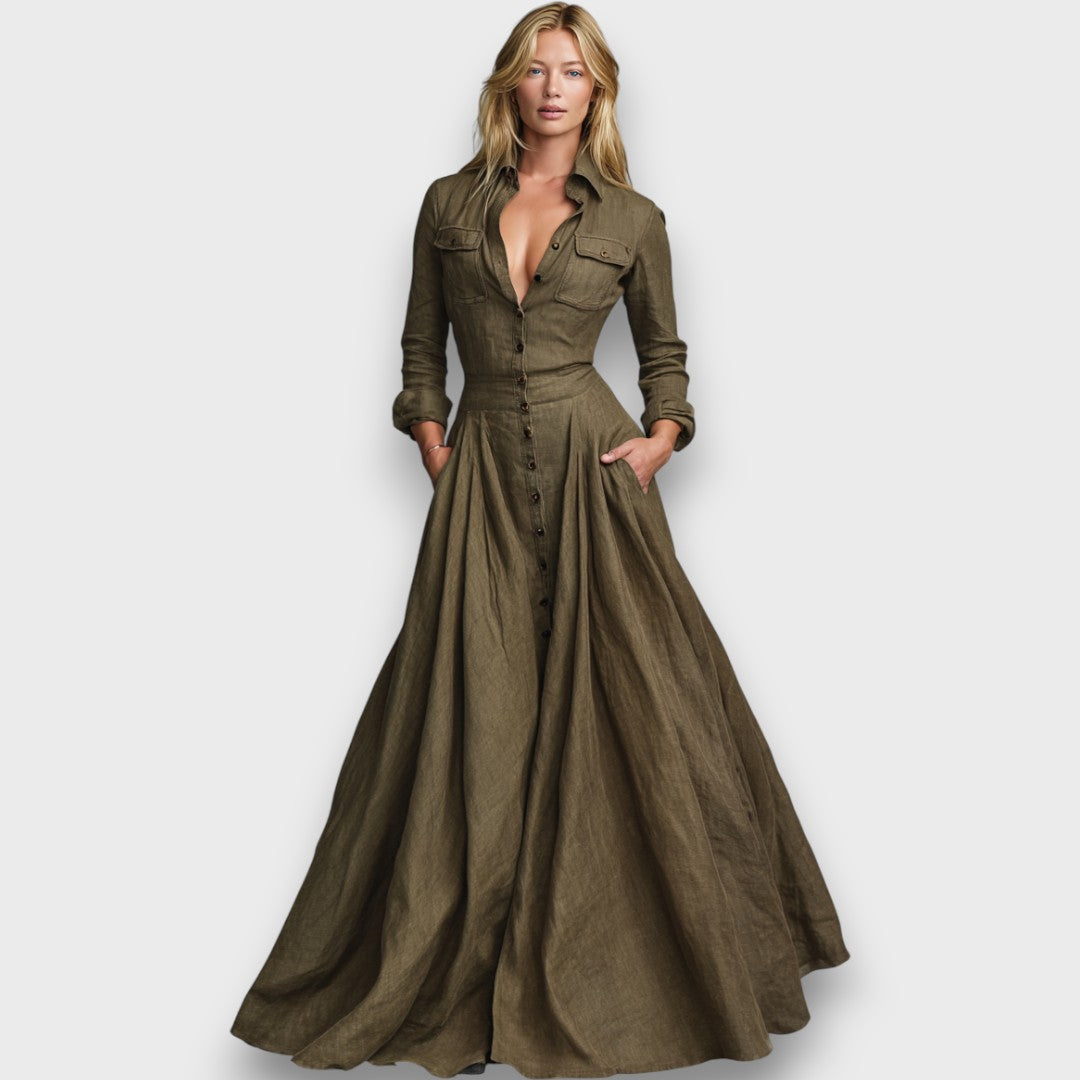 Solenne – Robe Maxi Vintage en Coton et Lin