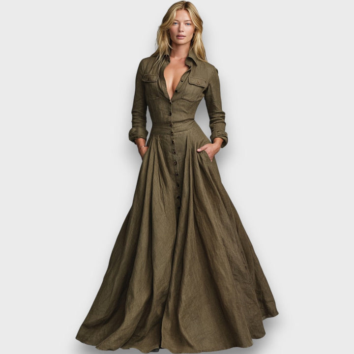 Solenne – Robe Maxi Vintage en Coton et Lin