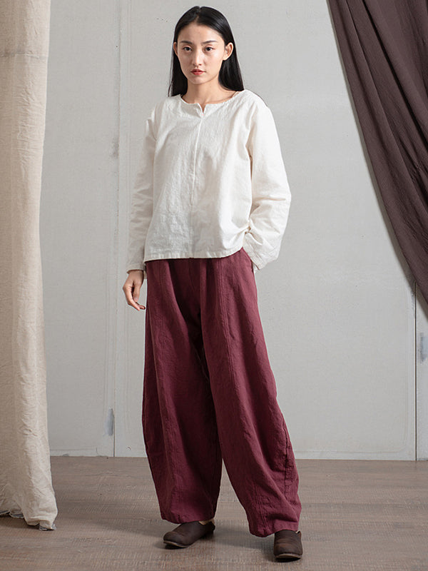 Pantalon simple taille haute, à jambes larges, couleur unie