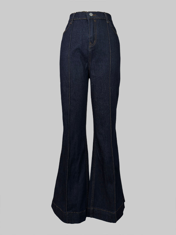 Bas de pantalon en jean évasé taille haute à empiècements