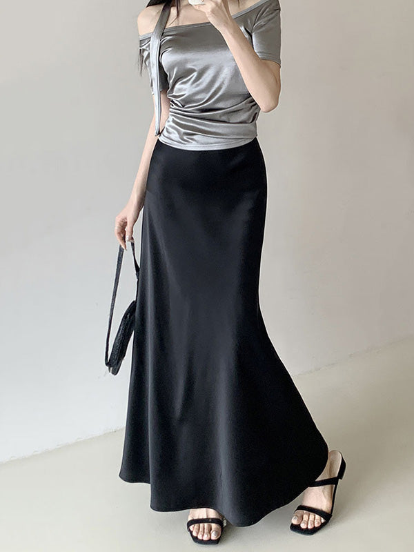 Jupe coupe sirène, à taille élastique, couleur unie