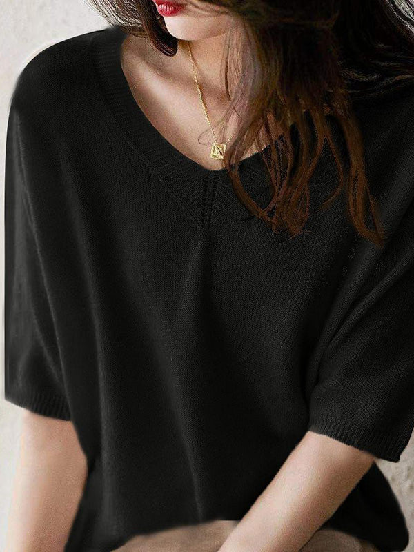 Pull en tricot à col en V de couleur unie urbaine