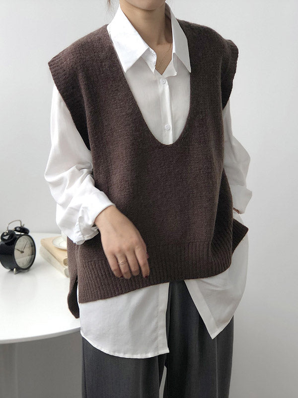 Gilet irrégulier à tricoter uni à col en V