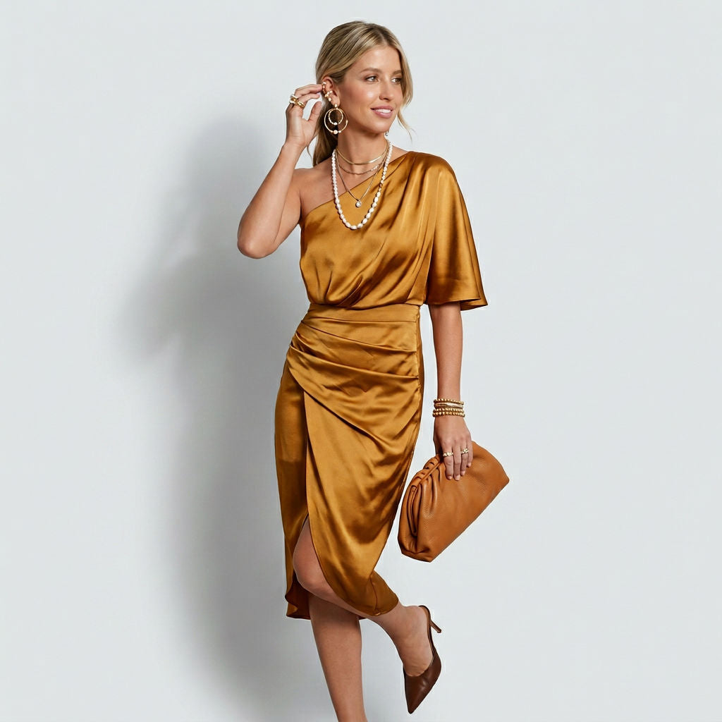 Paula | Robe Midi Festive à Épaule Dénudée pour Femmes