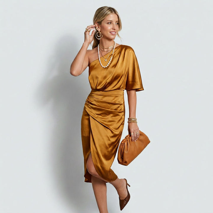 Paula | Robe Midi Festive à Épaule Dénudée pour Femmes