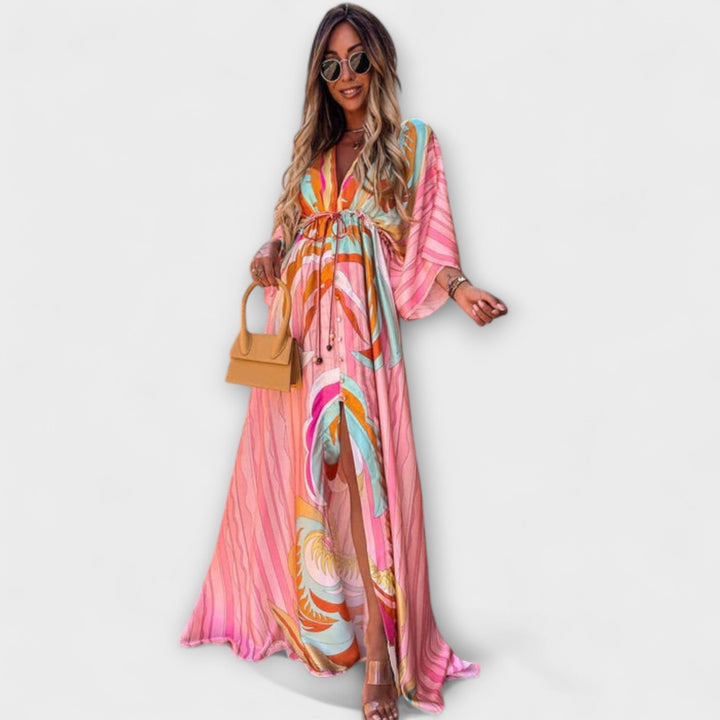 Aurina – Robe maxi fluide avec imprimé artistique
