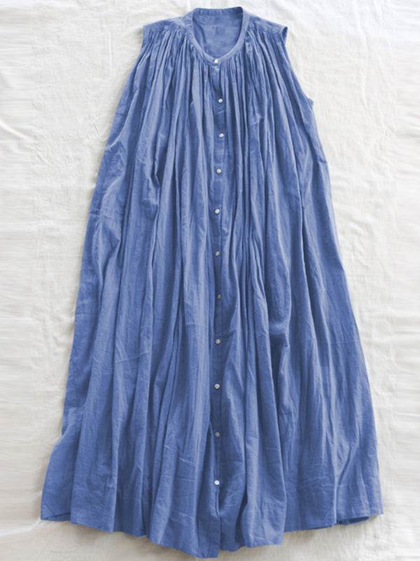 Robe mi-longue ample plissée transparente sans manches, à col rond