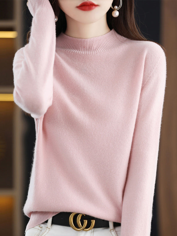 Pull de bureau à manches longues, couleur unie, col haut, pulls