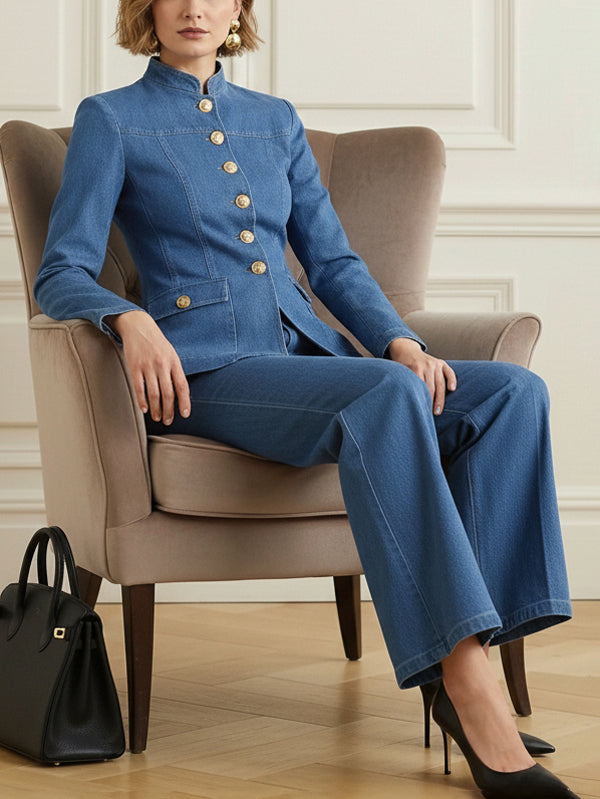 Jean taille haute, à poches, couleur unie