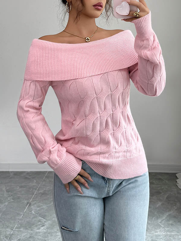 Pull à manches longues, à empiècements, à épaules dénudées, couleur unie