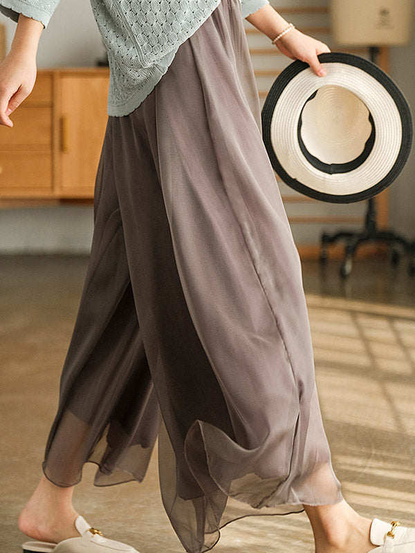 Jupe-culotte large décontractée en mousseline, couleur unie