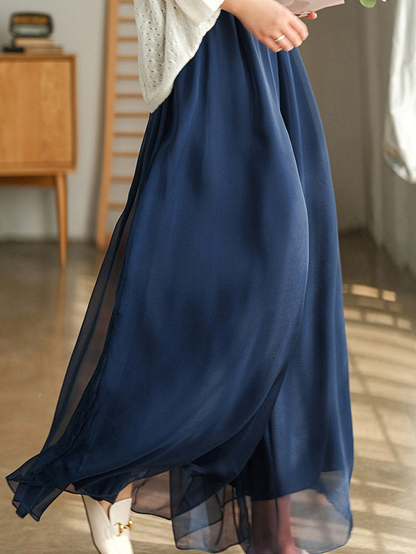 Jupe-culotte large décontractée en mousseline, couleur unie