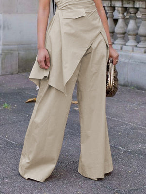 Pantalon ample taille haute, couleur unie