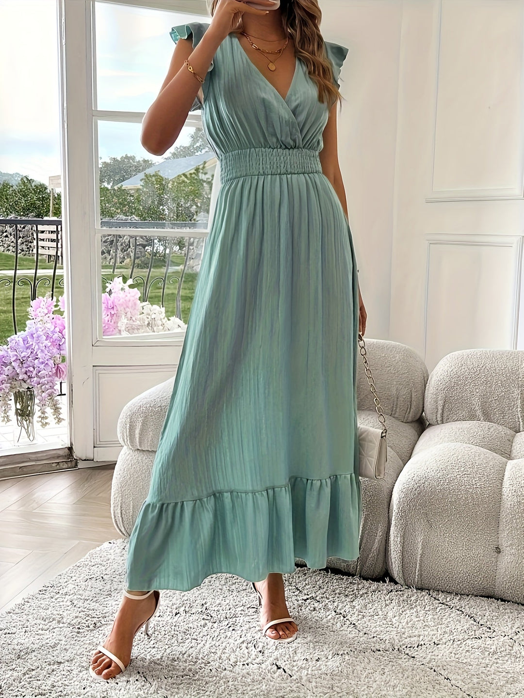 Mara | Robe Maxi à Décolleté en V avec Ourlet Volanté