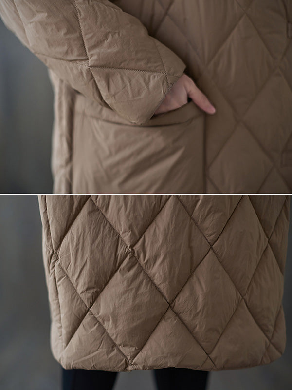 Manteau artistique boutonné matelassé vintage, rétro, à col montant, à manches longues, couleur unie