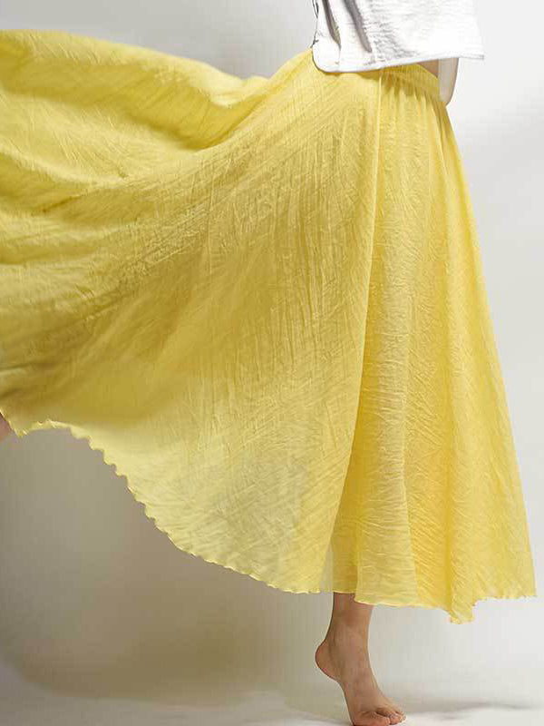 Jupes décontractées trapèze à taille élastique de couleur unie