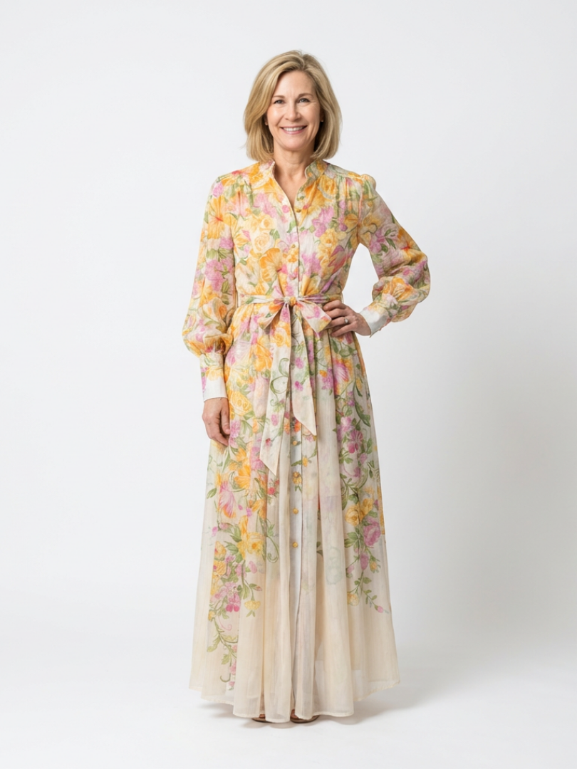 Adelheid | Robe Maxi à Fleurs pour Femmes avec Manches Longues