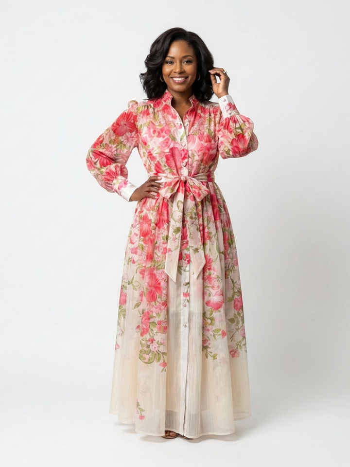 Adelheid | Robe Maxi à Fleurs pour Femmes avec Manches Longues