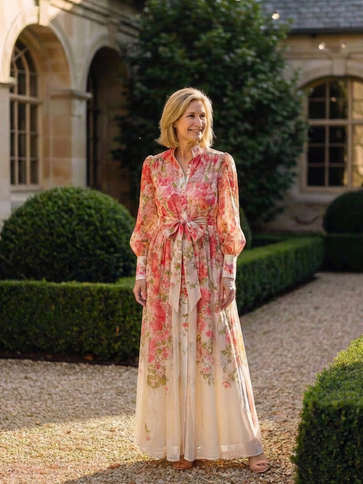 Adelheid | Robe Maxi à Fleurs pour Femmes avec Manches Longues