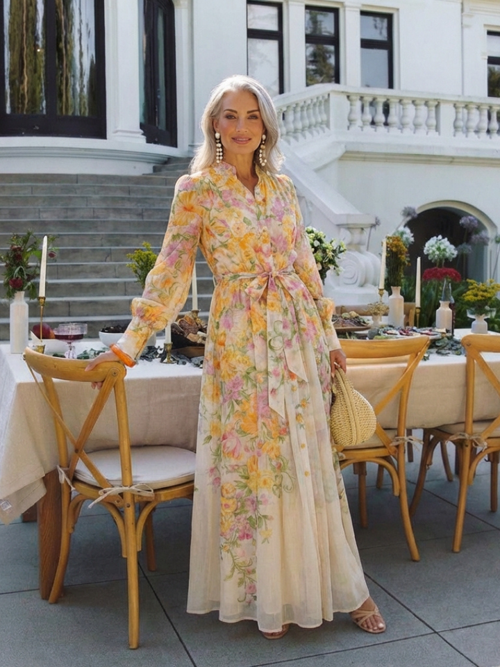 Adelheid | Robe Maxi à Fleurs pour Femmes avec Manches Longues