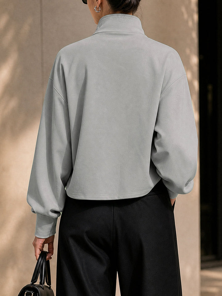 Veste ample à fermeture éclair, à manches longues, à col montant, couleur unie