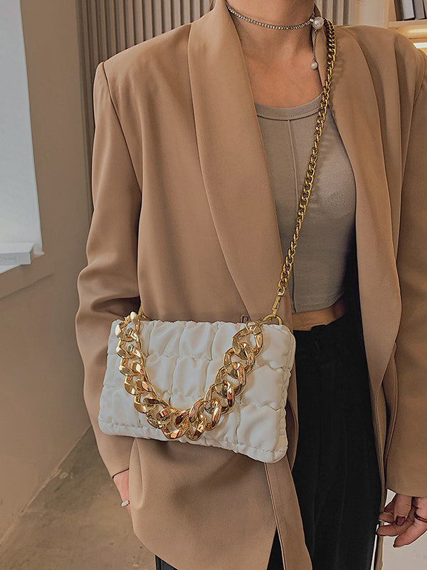 Sac bandoulière à chaîne, à carreaux, couleur unie