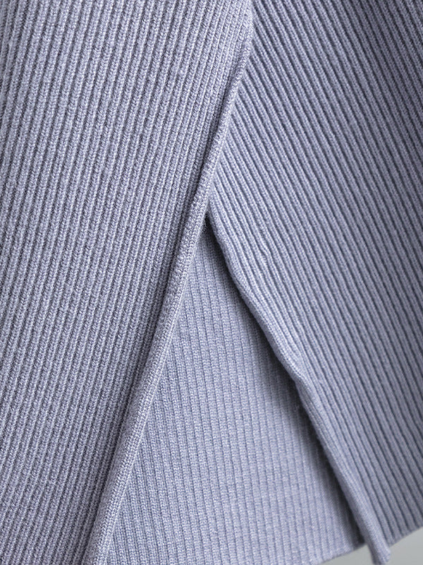 Ensemble deux pièces décontracté ample à manches longues, à col rond, à jambes larges, couleur unie – pull + pantalon