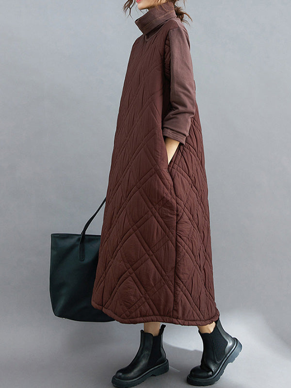 Robe mi-longue matelassée simple à col montant et ligne H