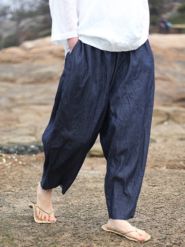Pantalon en jean à jambes larges de couleur denim ample vintage