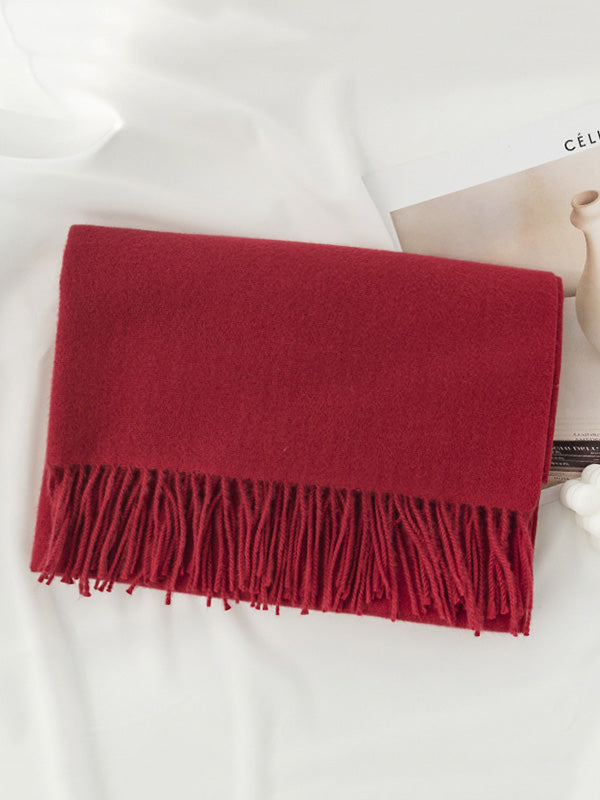 Écharpe chaude à pompons, couleur unie