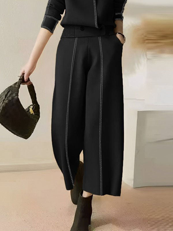 Pantalon ample taille haute, à empiècements