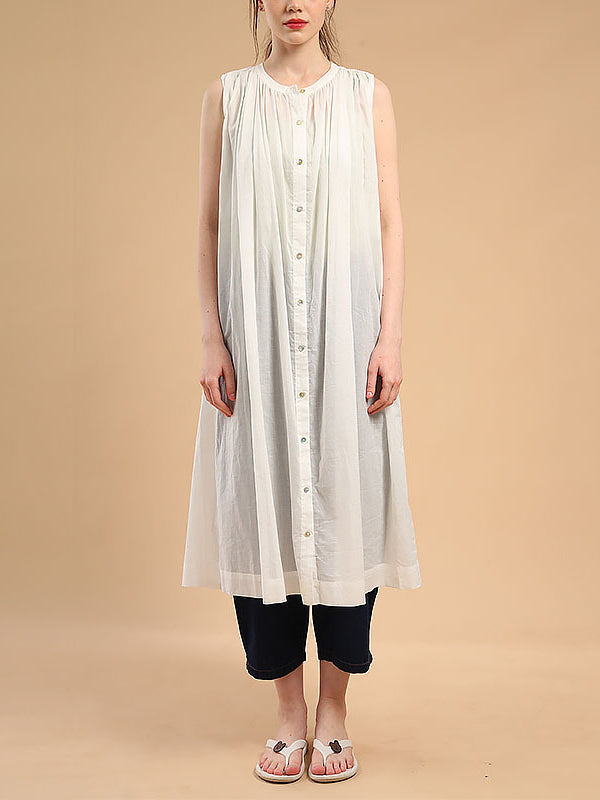 Robe mi-longue ample plissée transparente sans manches, à col rond